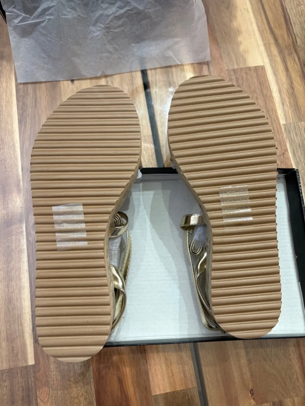 NIB Sz 7 Gold Metallic Espadrille Lace-Up Platform Sandals Wedges Shoes Shiny
